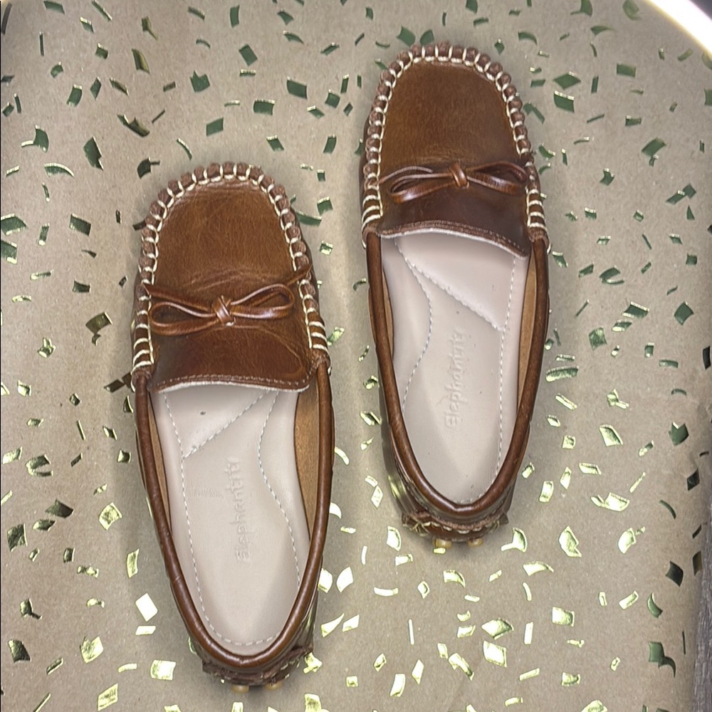 Brown Leather Loafers with Bow Detail